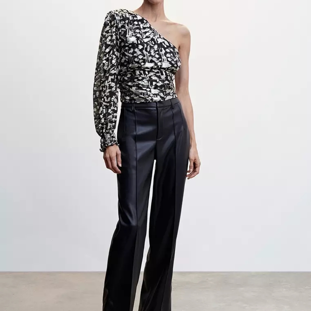 Mango Black One-Shoulder Top with Elegant Drape
